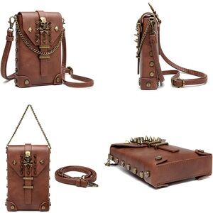 Brown Studded Crossbody Bag Faux Leather with an added crossbody strap